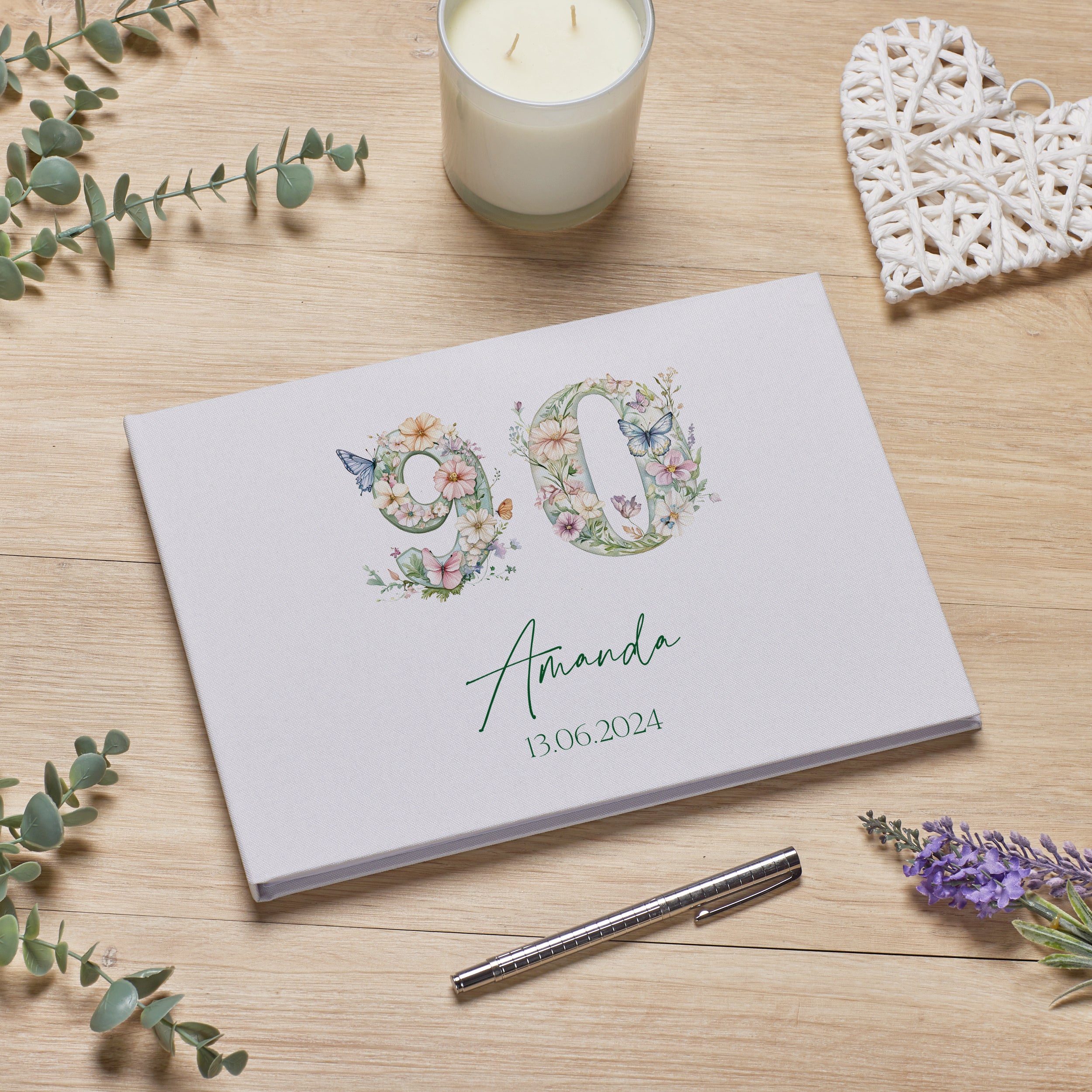 Personalised Luxury Large A4 Birthday Guestbook With Flowers and Butterflies 13th 16th 18th 21st 30th 40th 50th 60th 70th 80th 90th
