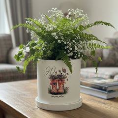 Personalised 90th Birthday Flower or Plant Pot Gift Present With Floral Pink Boots Design ukgiftstoreonline