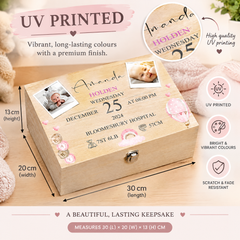 Personalised Wooden Baby Girl Memory Keepsake Box With Photos and Birth Details Keepsake Memory Box ukgiftstoreonline