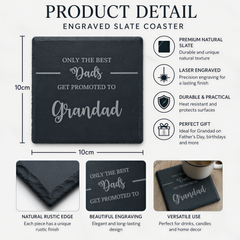 Grandad Slate Coaster, Best Dad Promotion Gift, 10Cm Natural Slate Personalised Slate Marker ukgiftstoreonline