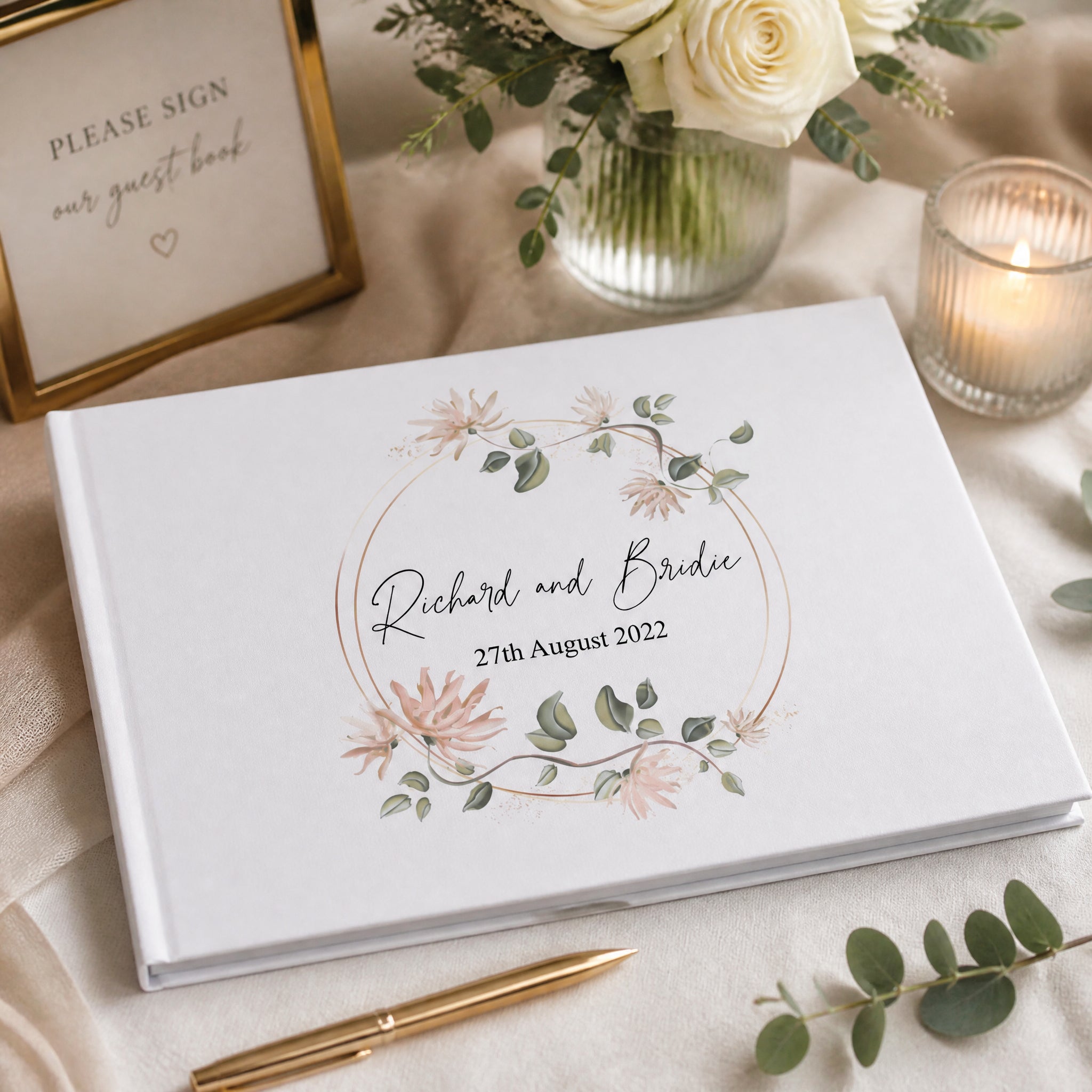 Personalised Wedding Guest Book, Large A4 Linen Cover, Floral Design Guest Book ukgiftstoreonline