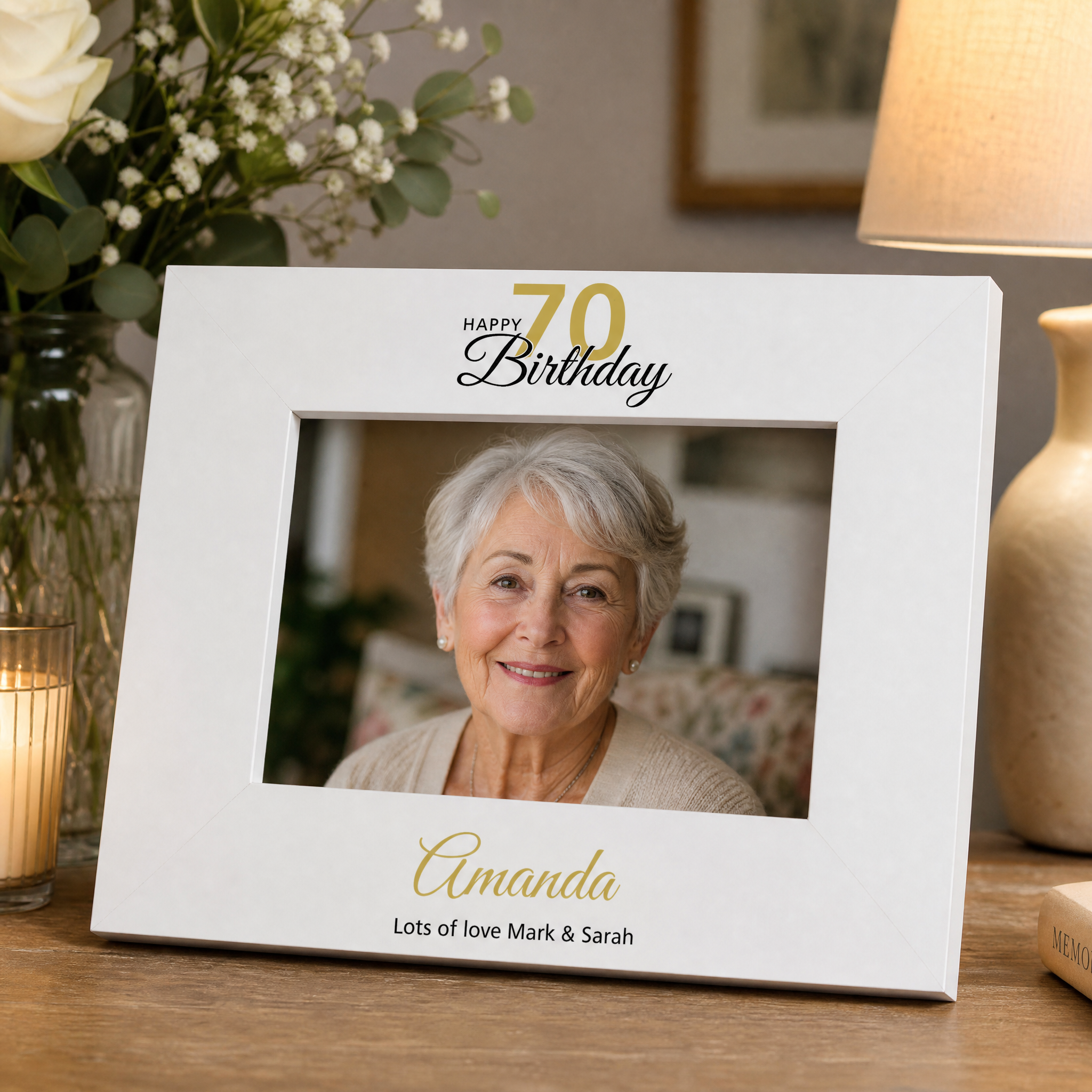 Personalised 70th Birthday Photo Frame Landscape With Name and Sentiment ukgiftstoreonline