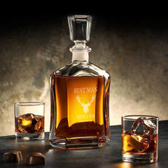 Personalised Wedding Glass Whiskey Decanter Gift With Stag