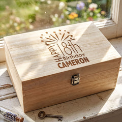 Personalised Keepsake Box – Large Wooden 18th Birthday Gift With Custom Name Keepsake Memory Box Raised Words
