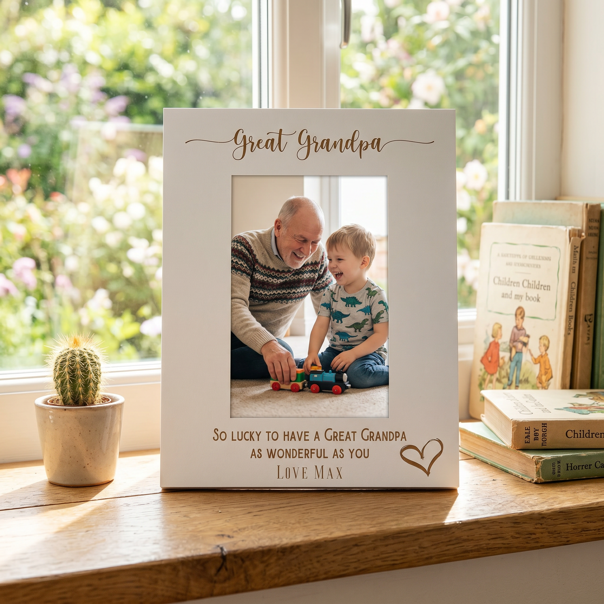 Personalised Great Grandpa Love Heart White Wooden Engraved Portrait Photo Frame Photo Frame ukgiftstoreonline