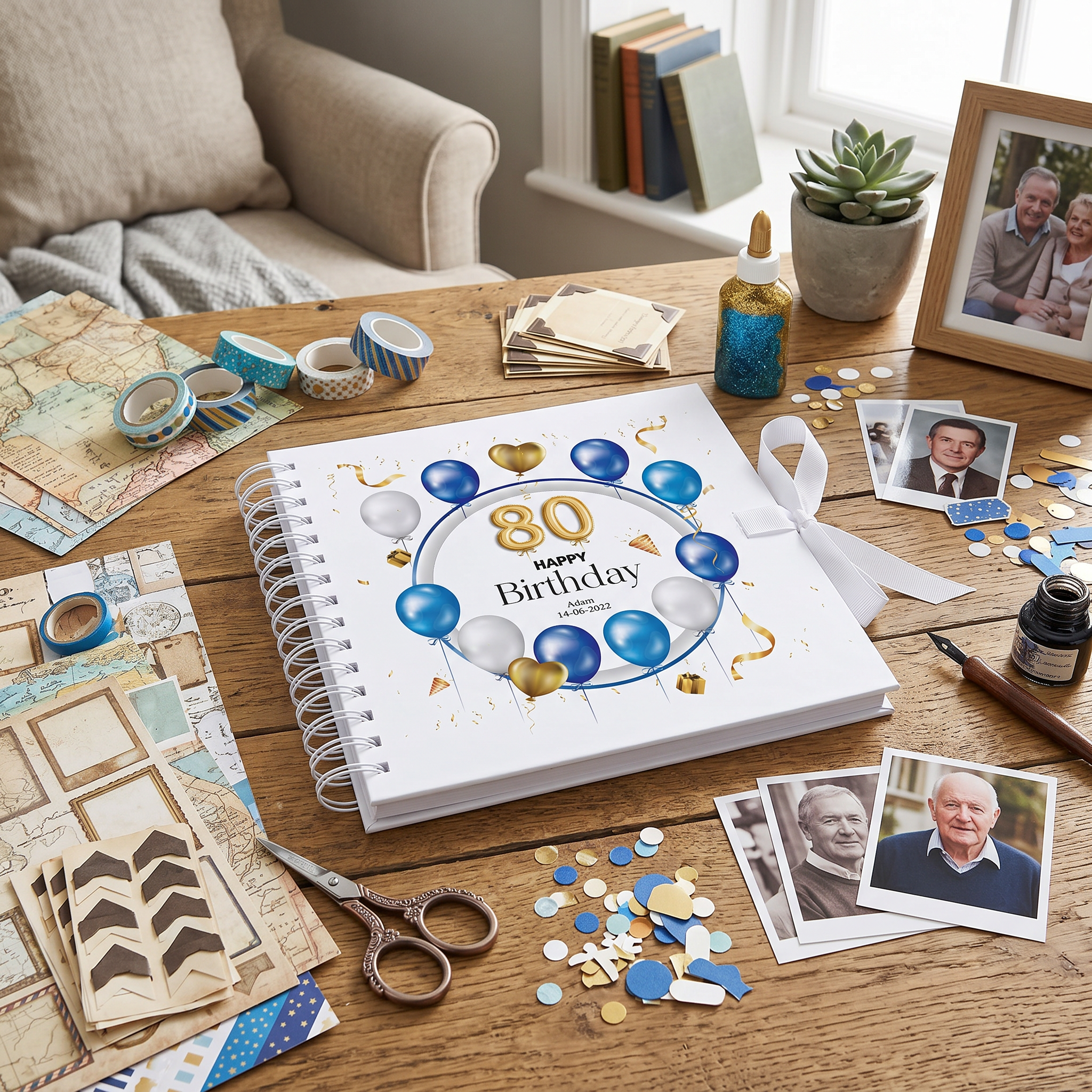 Personalised 80th Birthday Blue Balloon Guestbook Scrapbook Photo Album Scrapbook ukgiftstoreonline