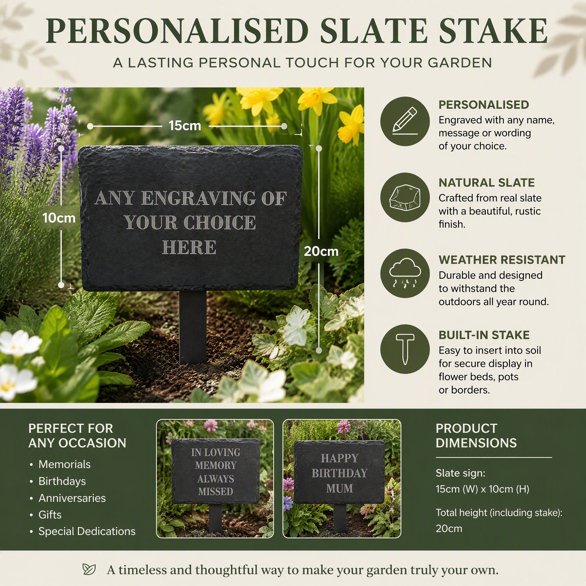 Personalised Slate Plant Marker Garden or Pot Plaque Any Engraving Personalised Garden Stone Slate ukgiftstoreonline