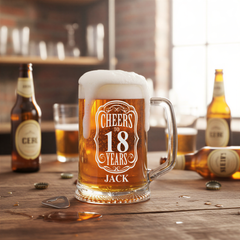 Cheers to 18 Years Birthday Gift Personalised Engraved Glass Beer Tankard personalised beer glass tankard ukgiftstoreonline