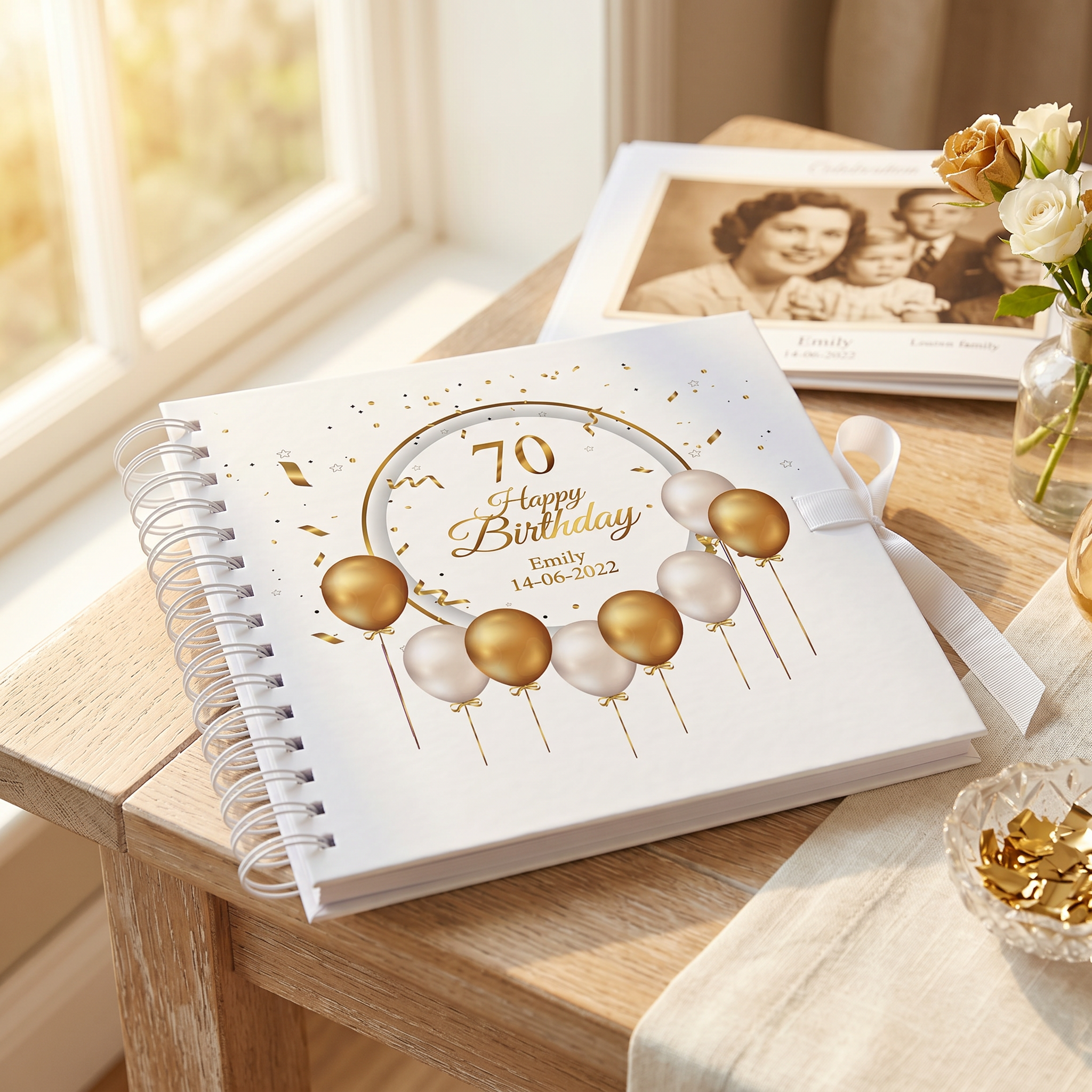 Personalised 70th Birthday Guest Book Scrapbook or Album Gold Balloons Scrapbook ukgiftstoreonline