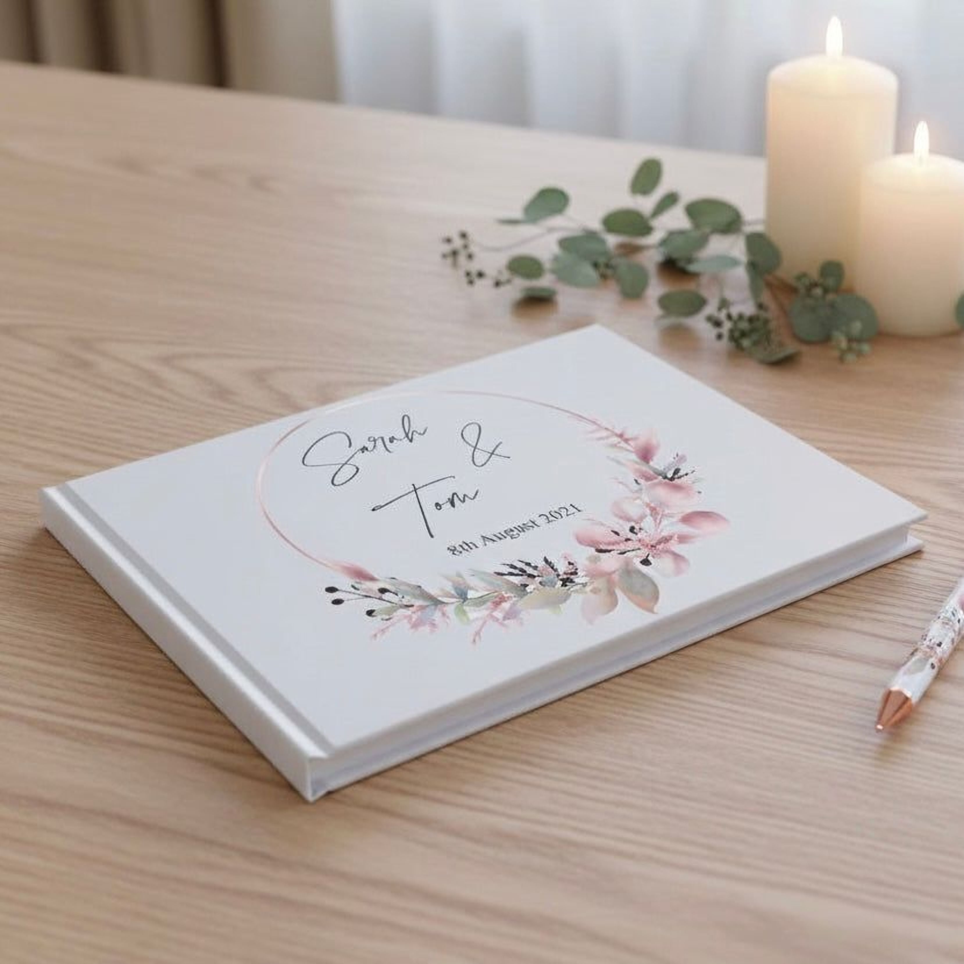 Personalised Floral Wreath Wedding Lined Guest Book Hard Cover 80 Pages Guest Book ukgiftstoreonline