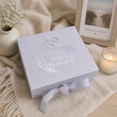 ukgiftstoreonline White Remembrance Keepsake Memory Box Gift With Silver Print Keepsake Memory Box ukgiftstoreonline