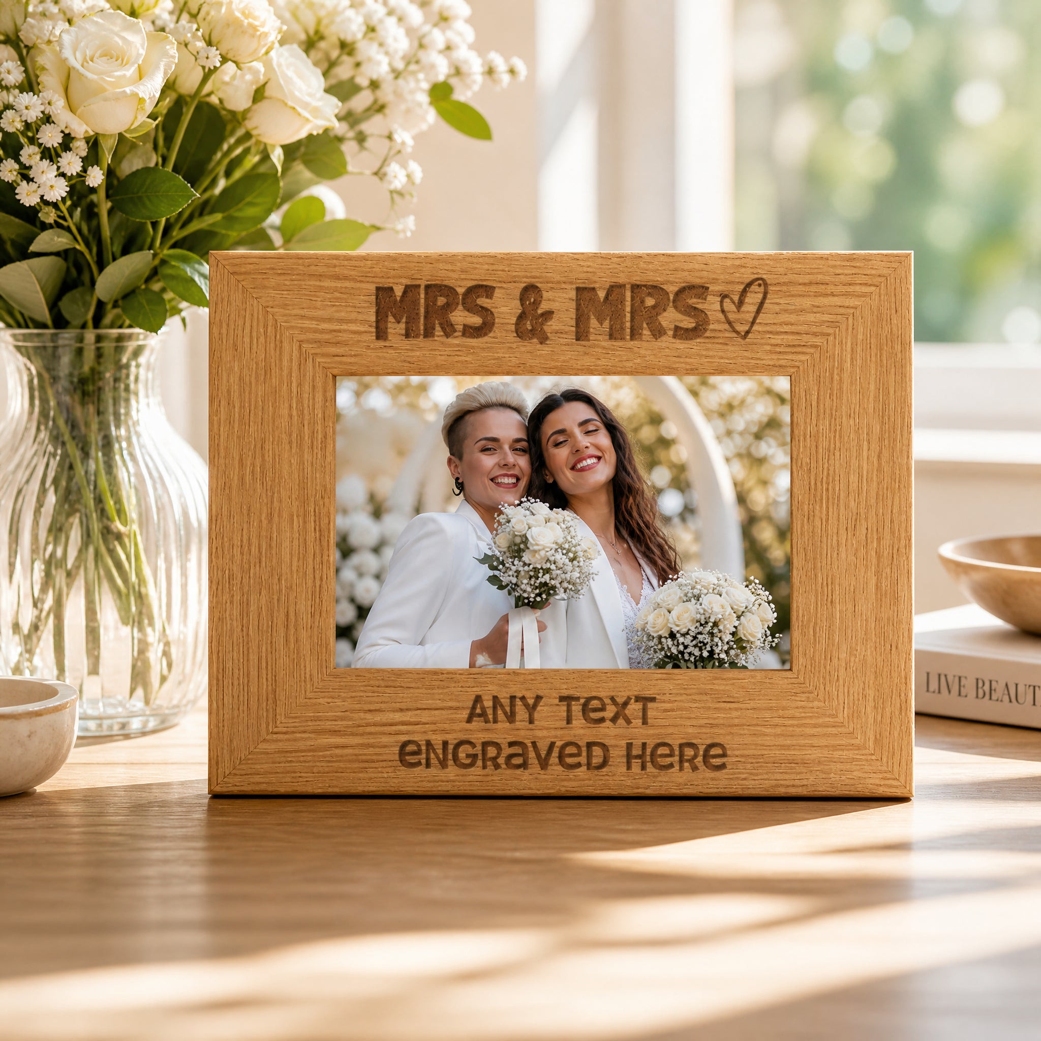 Oak Personalised Mrs and Mrs Gay Wedding Picture Photo Frame Heart Gift Photo Frame ukgiftstoreonline