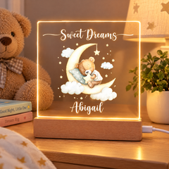 Personalised Baby Gifts Nursery Teddy Night Light - LED Night Light for restful Sleep - Nursery Bedside Table Lamp - Christening Gift for Baby Personalised Heart Gifts ukgiftstoreonline