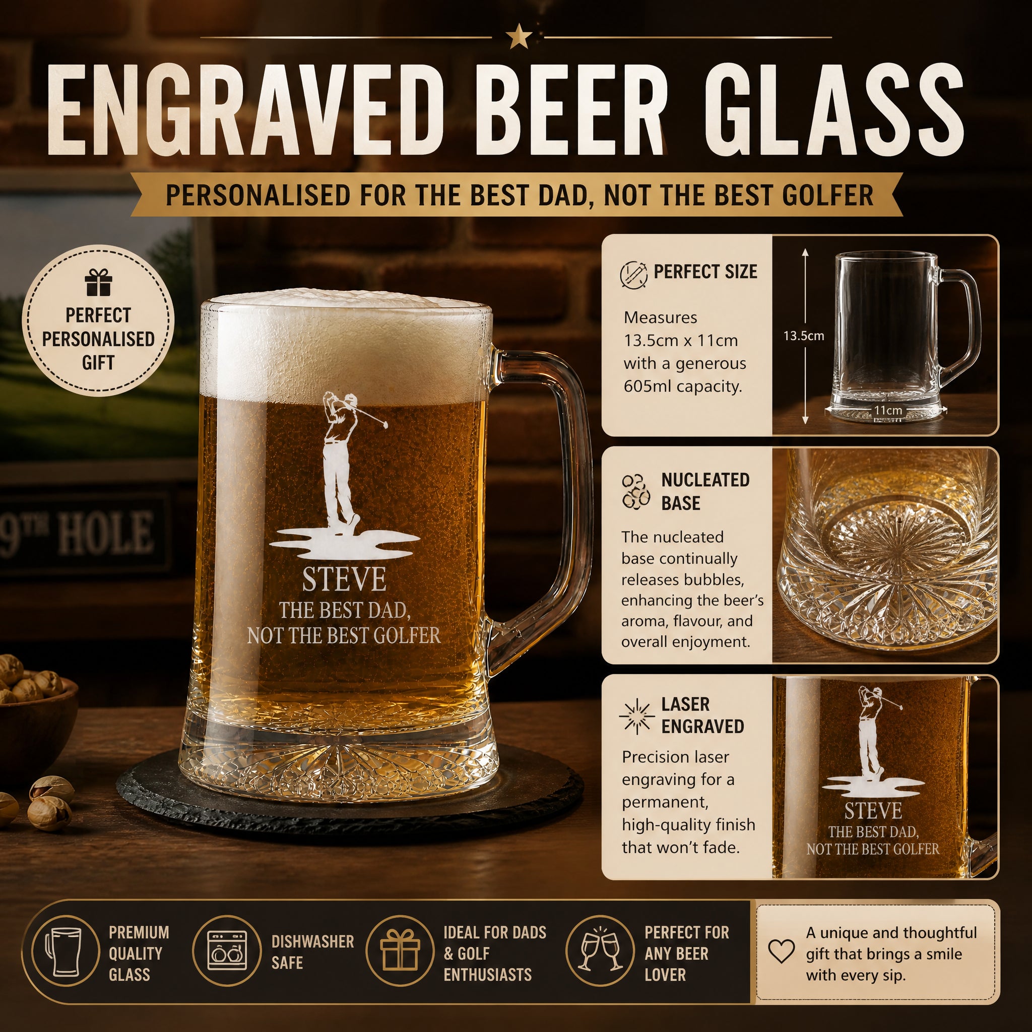 Personalised Engraved Pint Glass Beer Tankard Sports Award Golf Theme personalised beer glasses ukgiftstoreonline