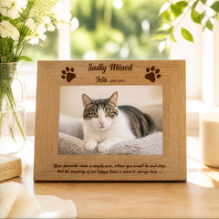 Personalised Sadly Missed Cat Remembrance Memorial Wooden Photo Frame Pet Photo Frame ukgiftstoreonline