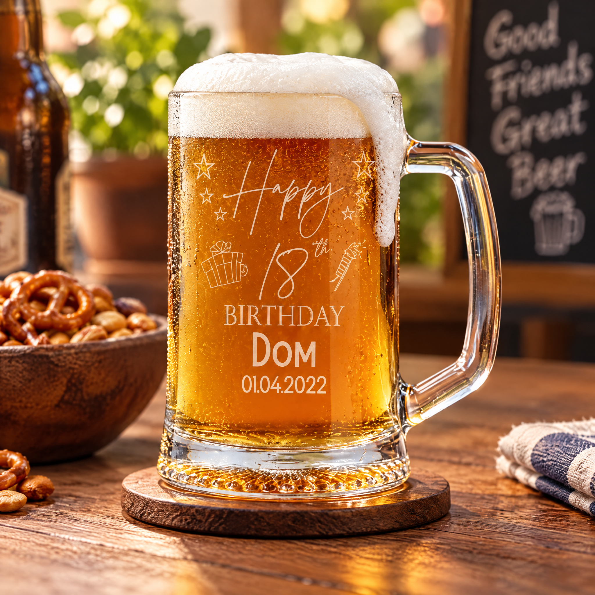 Personalised 18th Birthday Pint Engraved Beer Tankard Glass with Stars personalised beer glasses ukgiftstoreonline