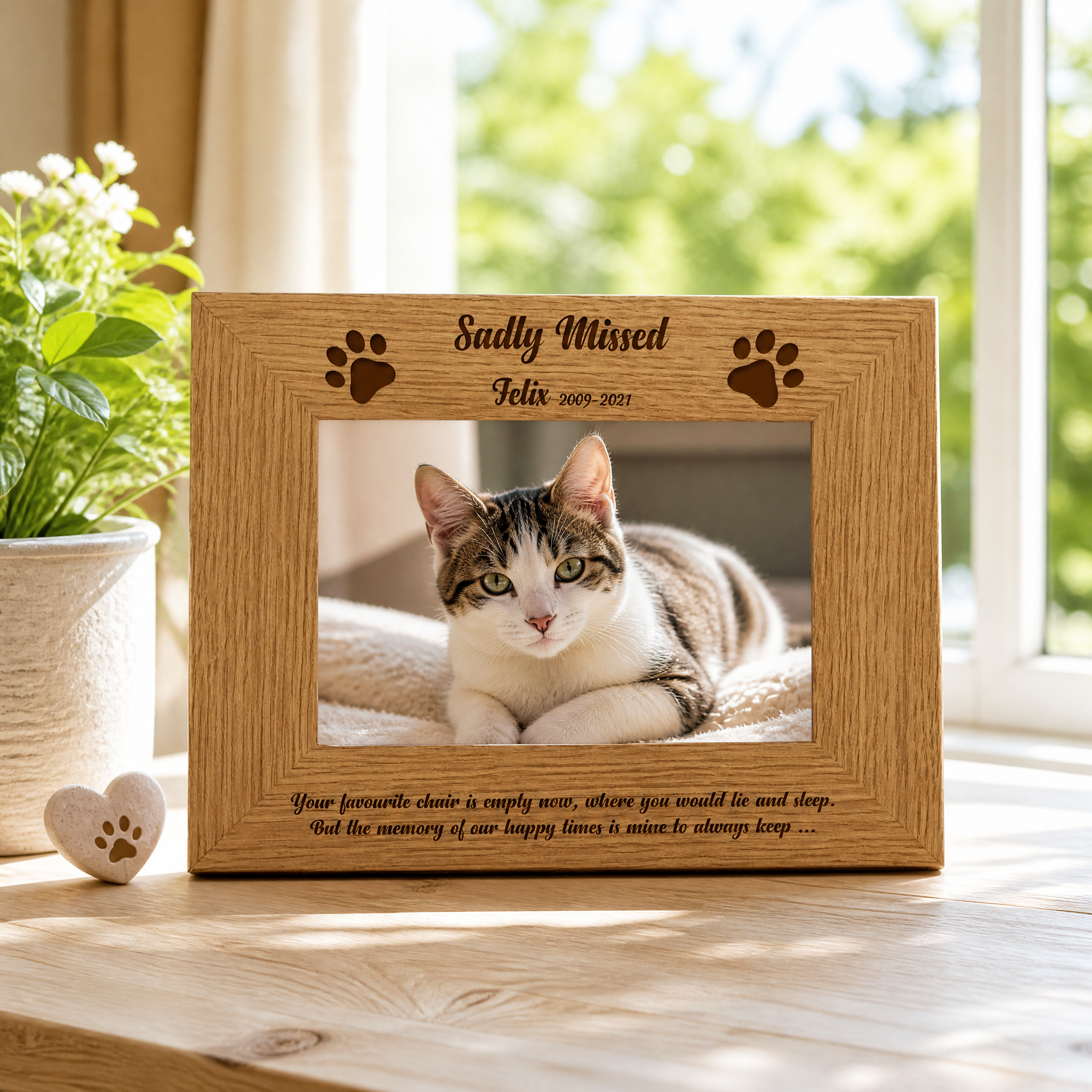Personalised Sadly Missed Cat Remembrance Memorial Wooden Photo Frame Pet Photo Frame ukgiftstoreonline
