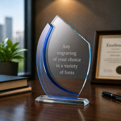 Clear and Blue Glass Personalised Engraved Award Trophy Perfect for Sports, Employees, School Ceremonies & Appreciation Jade Glass ukgiftstoreonline