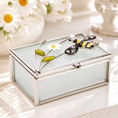 Vintage Style Glass & Wire Bumble Bee Rectangle Trinket Box Gift For Her ukgiftstoreonline