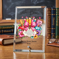 Personalised Teacher Gift Plaque, Keepsake, Patience Quote (18cm x 13cm, Thick Glass, Custom Engraving) ukgiftstoreonline