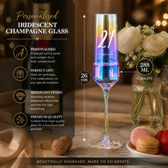 Personalised Champagne Glass | 21st Birthday Iridescent Prosecco Gift champagne glass ukgiftstoreonline