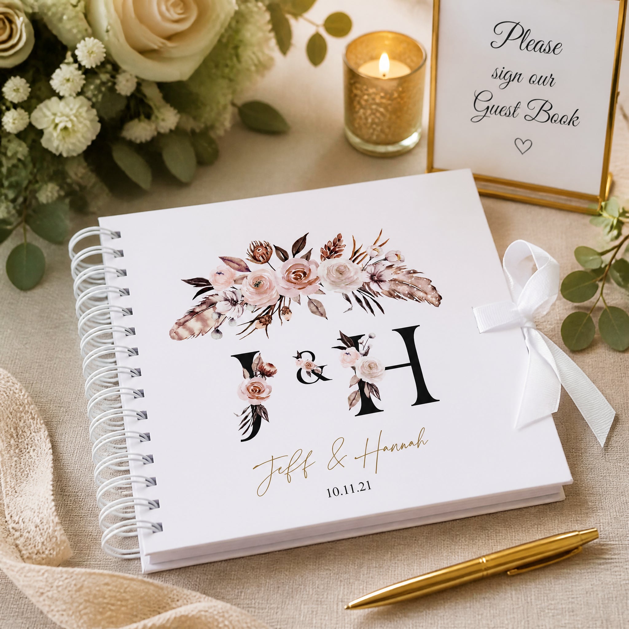 Personalised Boho Style Black Text Wedding Scrapbook Photo Album Scrapbook ukgiftstoreonline