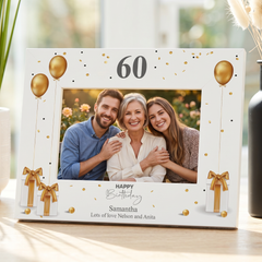 Personalised 60th Birthday Photo Frame With Gold Balloons ukgiftstoreonline