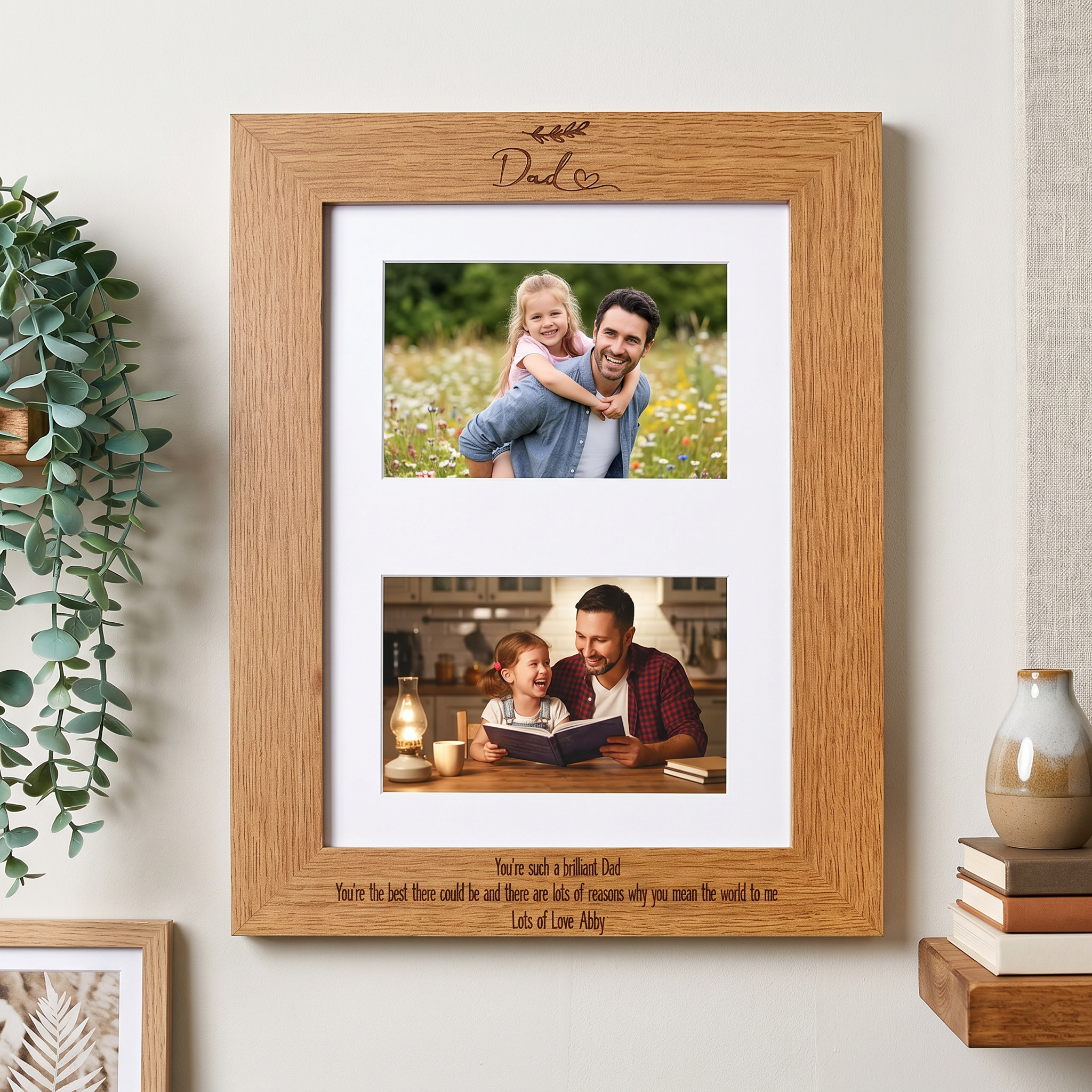 Personalised Dad Double Photo Picture Frame With Leaf Landscape Daddy Photo Frame ukgiftstoreonline