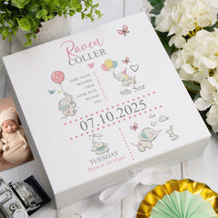 ukgiftstoreonline Personalised Baby Girl Elephants Design Keepsake Memory Box