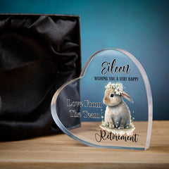 Personalised Retirement Gift For Her Heart Block In Gift Box With Bunny Personalised Plaque Gift ukgiftstoreonline