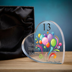 Personalised 13th Birthday Balloon Heart Block In Gift Box