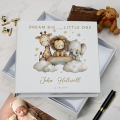 Personalised Dream Big Little One Safari Animal Theme Photo Album In Gift Box photo album ukgiftstoreonline