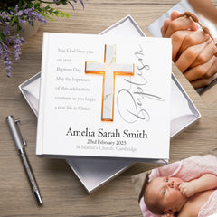 Personalised Baptism Photo Album With Marble Cross