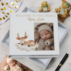 Personalised Welcome To The World Baby Photo Album Cute Sleeping Animals Design Memory Book Special Keepsake Album