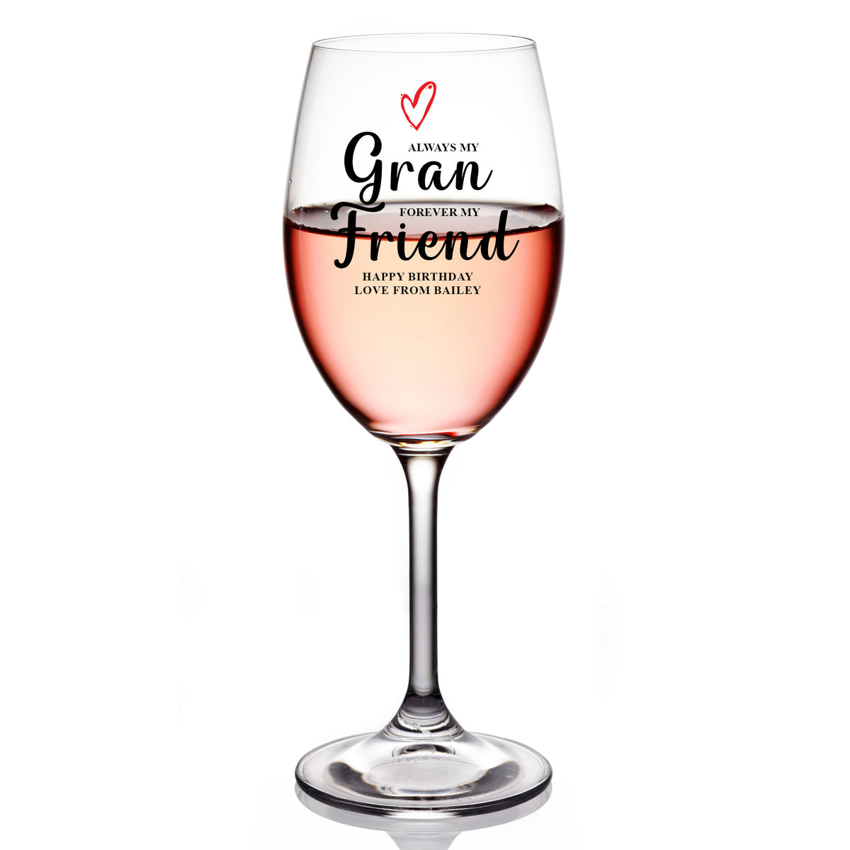 Personalised Gran Wine Glass Gift For Her With Love Heart Any Occasion