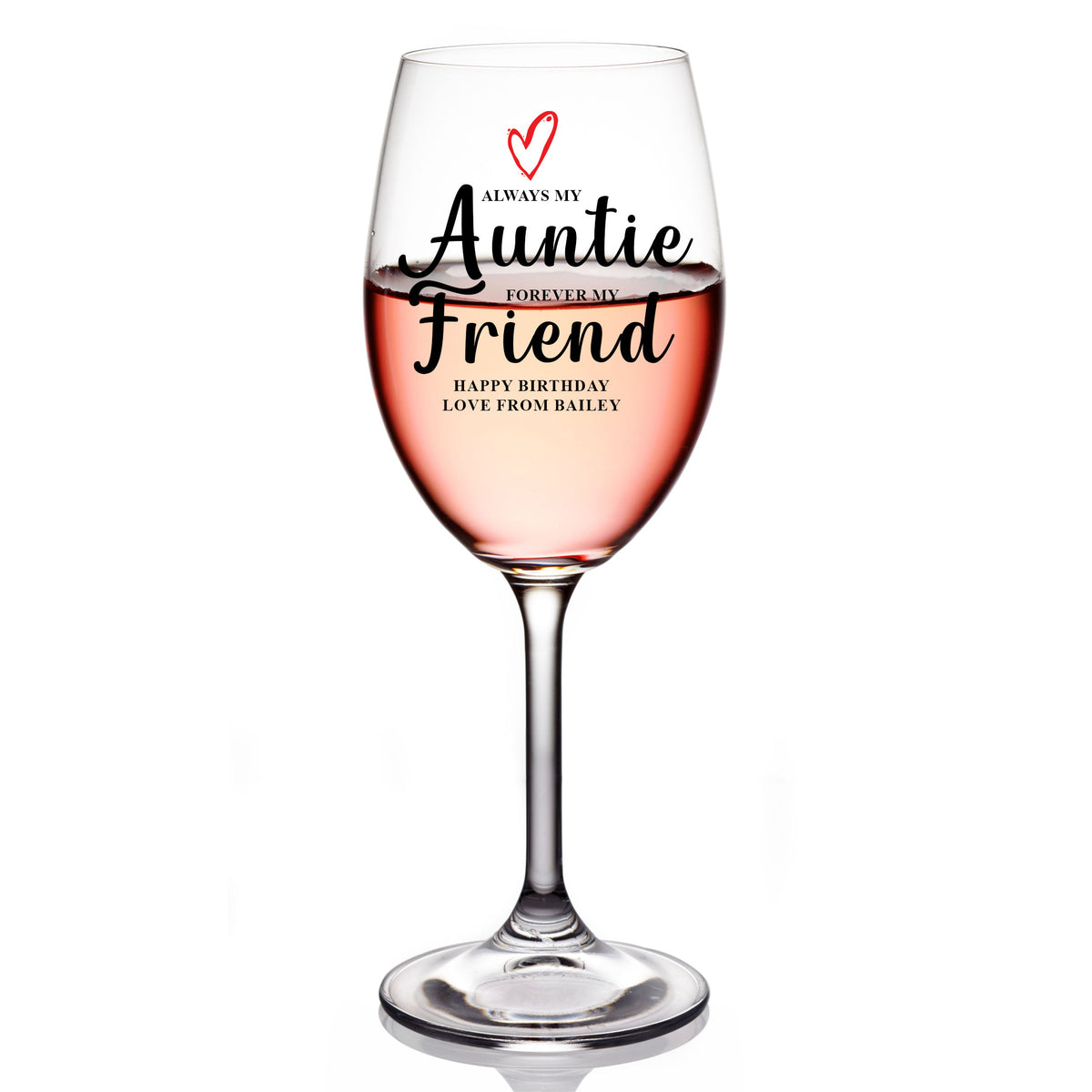 Personalised Auntie Wine Glass Gift For Her With Love Heart Any Occasion