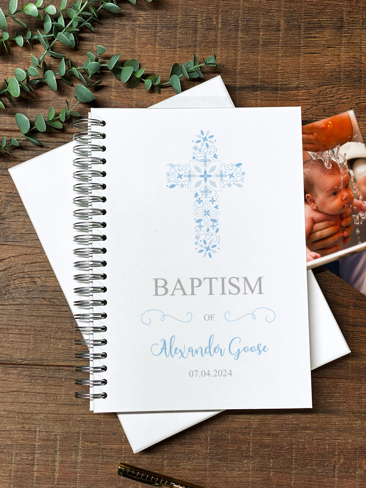 Large Baptism Photo Album Scrapbook Guest Book Boxed With Blue Cross