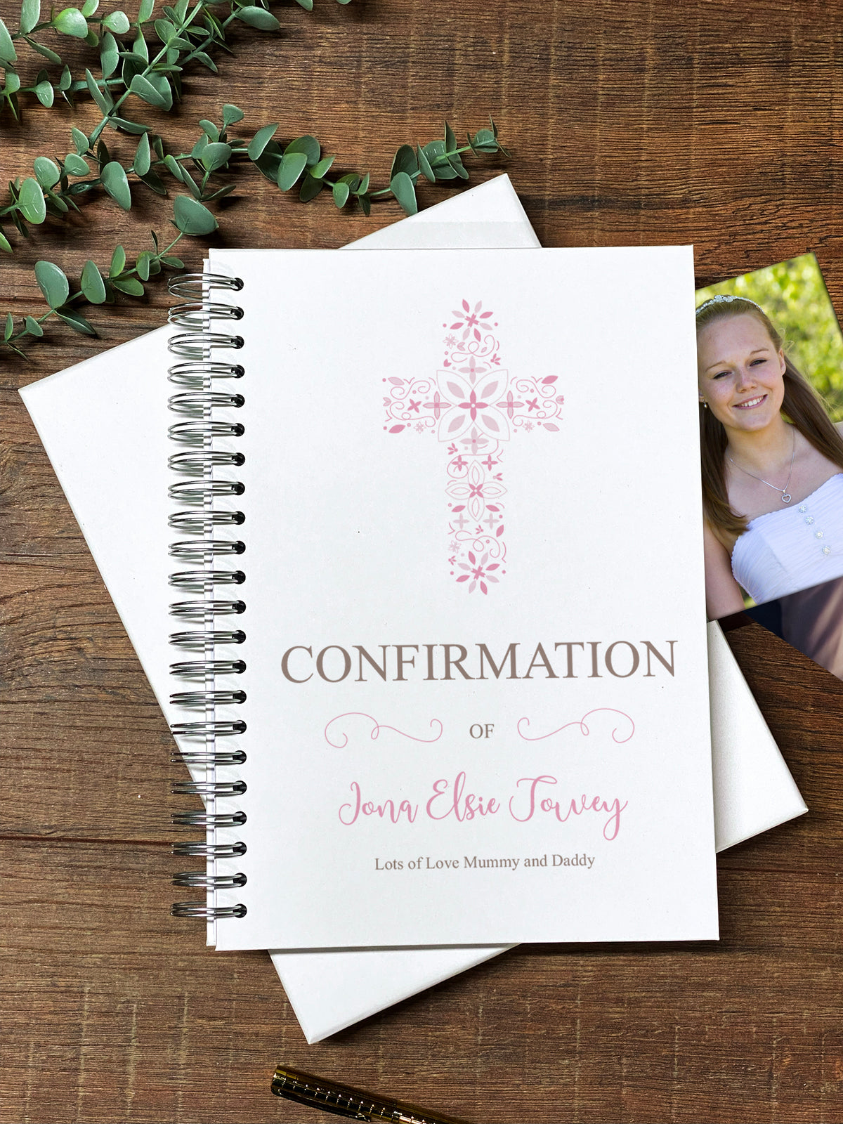 Large Confirmation Photo Album Scrapbook Guest Book Boxed With Pink Cross