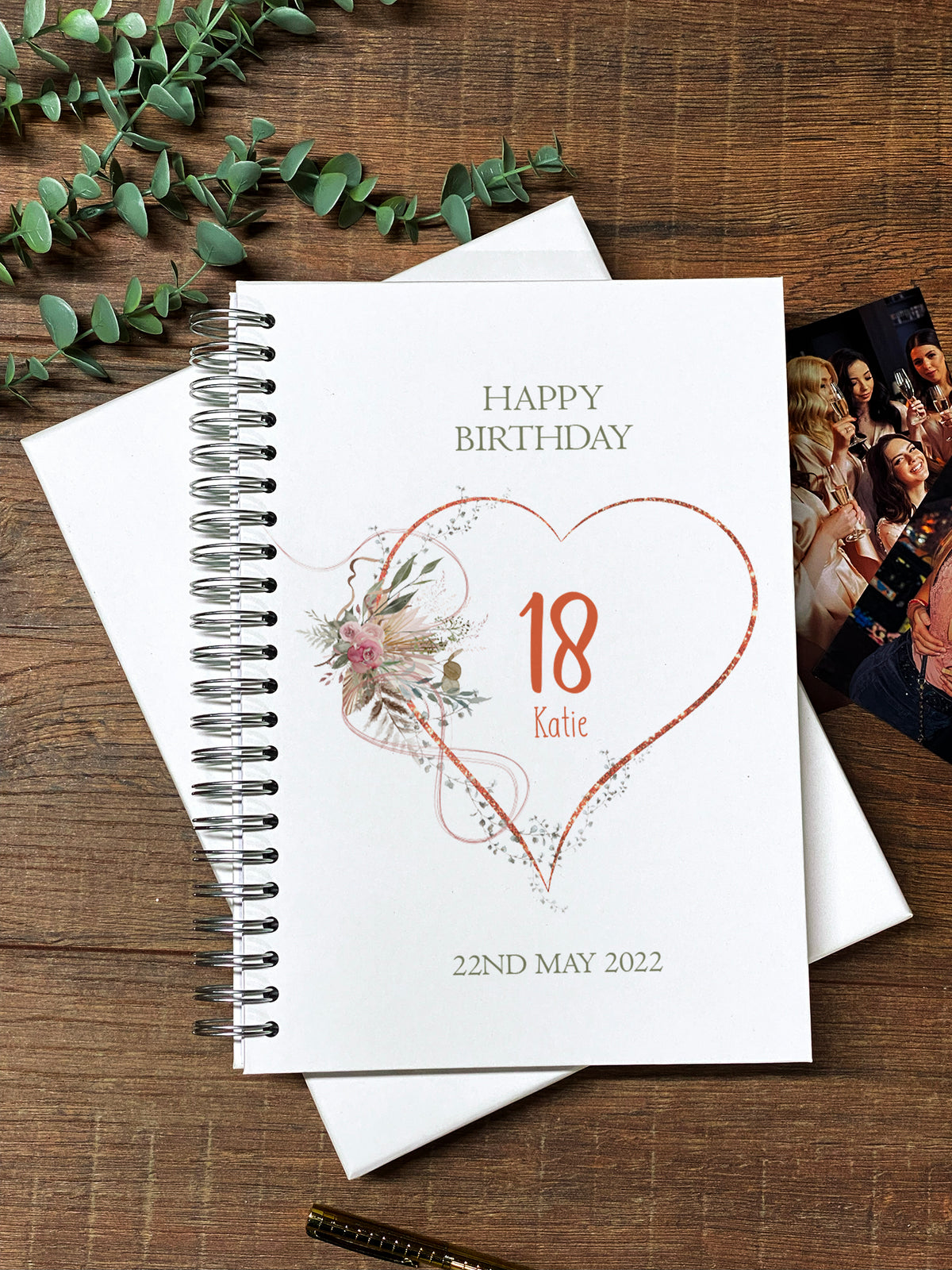 A4 Birthday Album Scrapbook Guest Book Boxed Rose Gold Floral Heart Any Age 18th 21st 30th 40th 50th 60th 70th