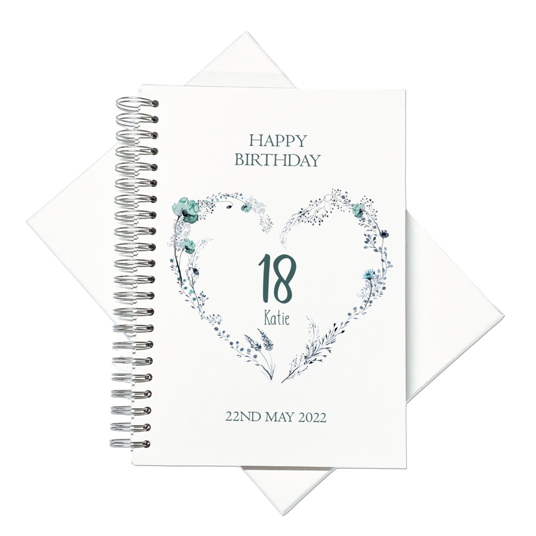 A4 Birthday Album Scrapbook Guest Book Boxed Blue Floral Heart  Any Age 18th 21st 30th 40th 50th 60th 70th