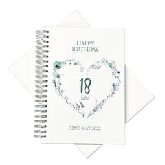 A4 Birthday Album Scrapbook Guest Book Boxed Blue Floral Heart  Any Age 18th 21st 30th 40th 50th 60th 70th