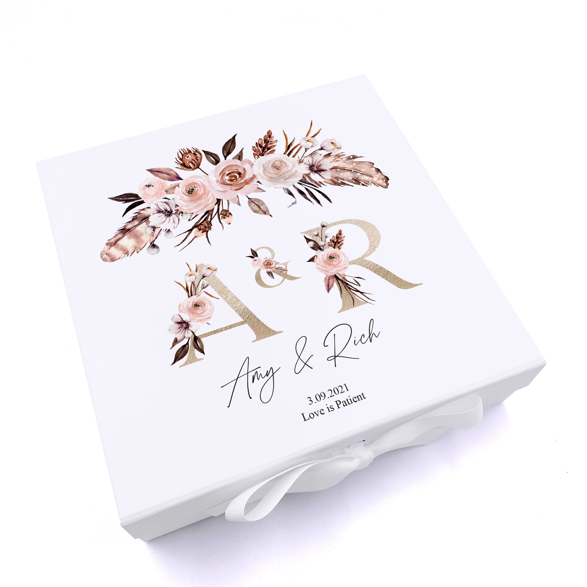 ukgiftstoreonline Personalised Boho Style Golden Text Wedding Keepsake Memory Box Gift