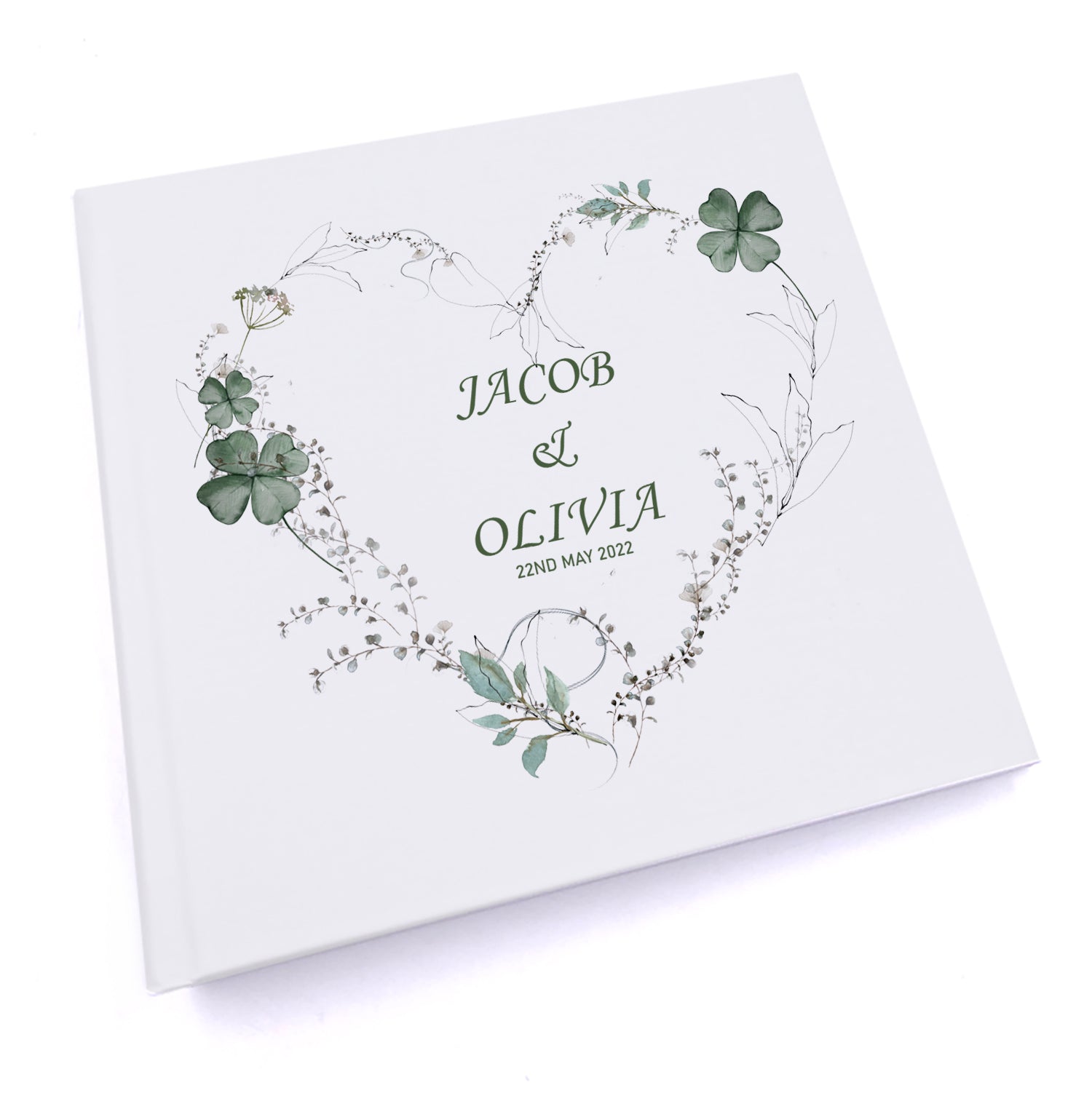Personalised Wedding Photo Album Gift Green Clover Leaf Heart