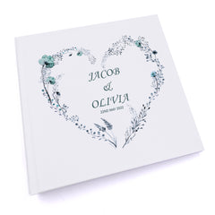 Personalised Wedding Photo Album Gift Dusty Blue Floral Leaf Heart