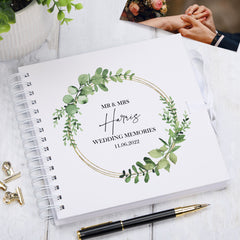 Personalised Wedding Scrapbook Photo Album Eucalyptus and Gold Wreath