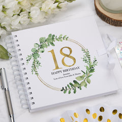 Personalised 18th Birthday Gift for her Scrapbook Photo Album Gold Wreath Design