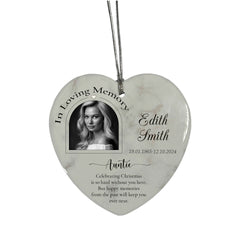 In Loving Memory At Christmas Hanging Ceramic Heart Decoration-Auntie