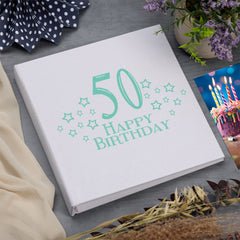 Large Book Bound 50th Birthday Gift For Her Or Him With Star Design Photo Album