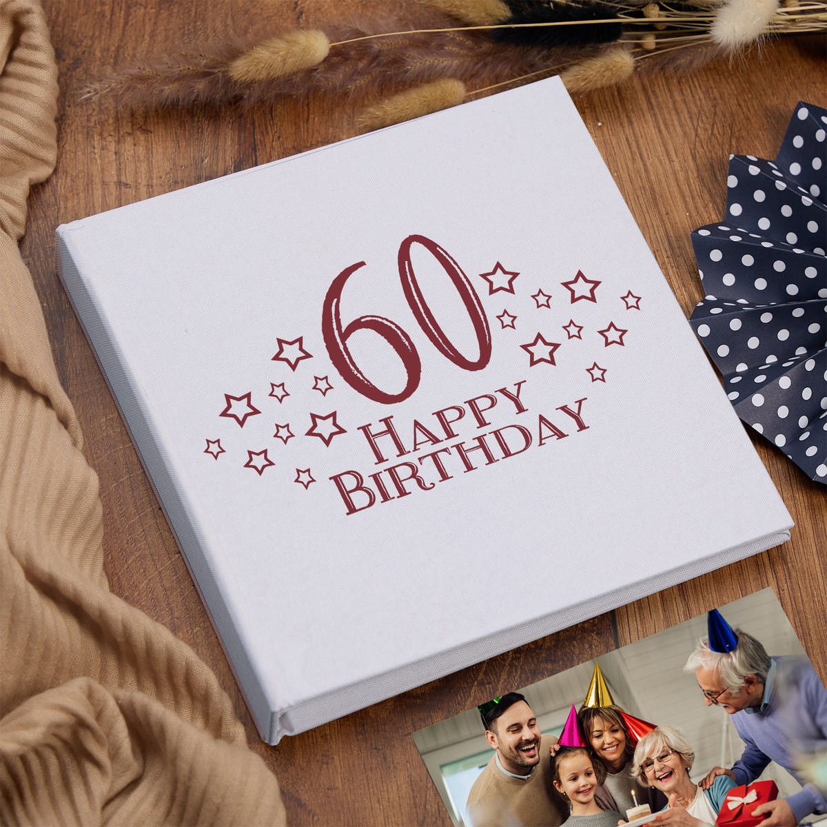 Large Book Bound 60th Birthday Gift For Her Or Him With Star Design Photo Album