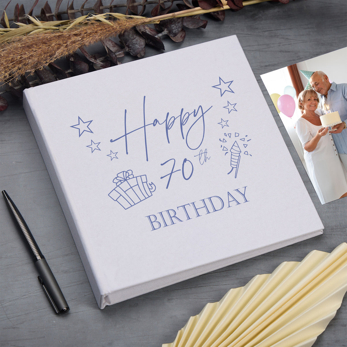 Large Book Bound 70th Birthday Gift For Her Or Him With Present Design Photo Album